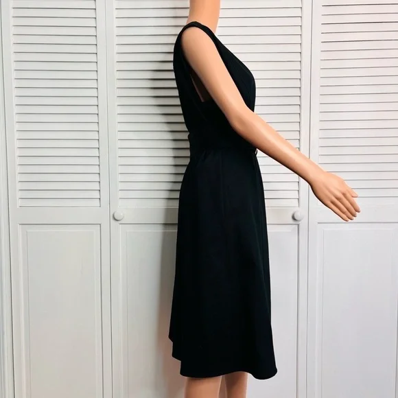 CAROLINA HERRERA Belted Twill Black Midi Dress Size 10 - Picture 3 of 8